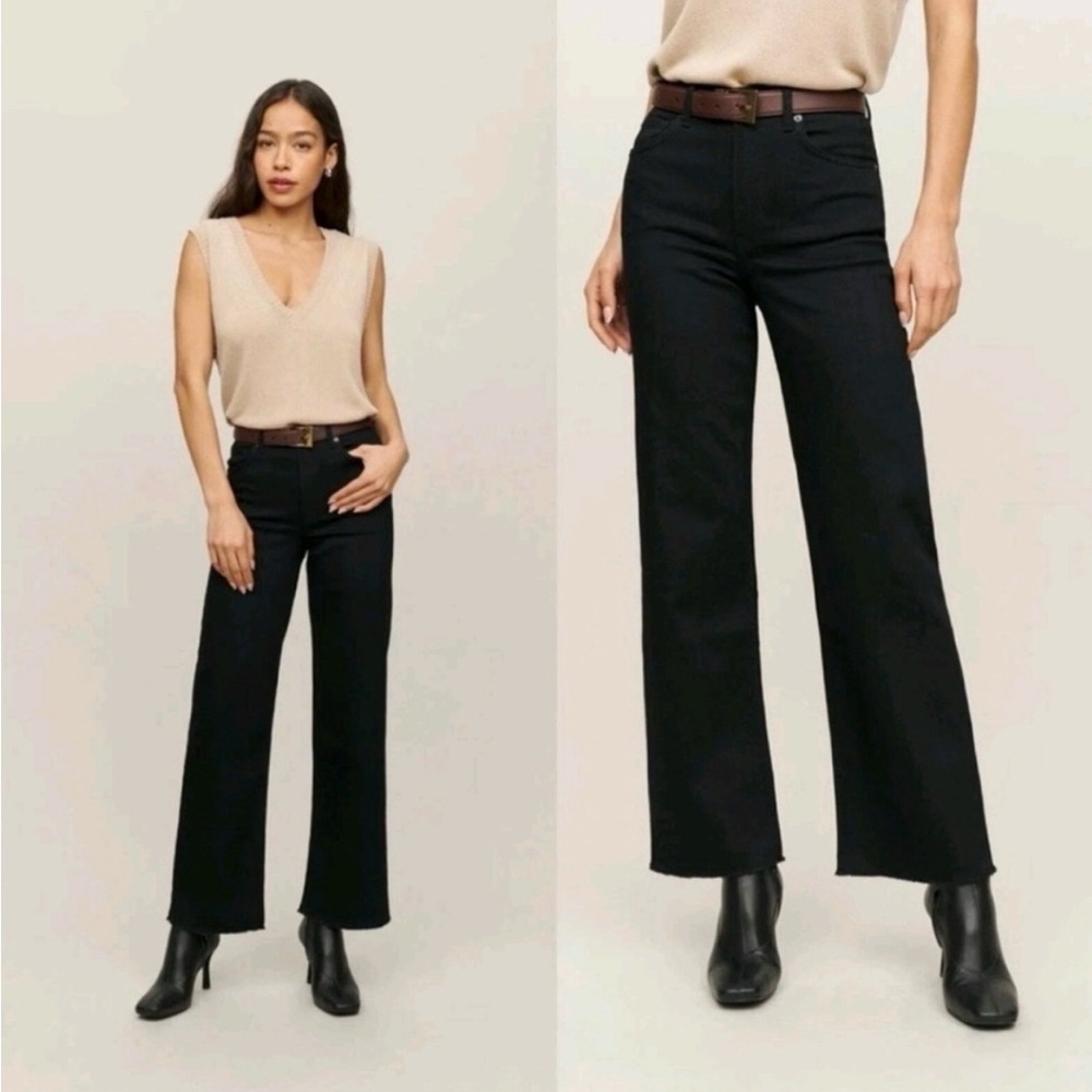 Reformation Emma High‑Rise Wide‑Leg Jeans, Black — Size 26, 26” inseam, like new